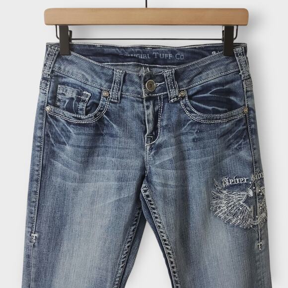 Cowgirl Tuff Jeans Wing & A Prayer Rhinestone Bootcut Low-Rise Y2K Sz 26x33‎ - Picture 6 of 15